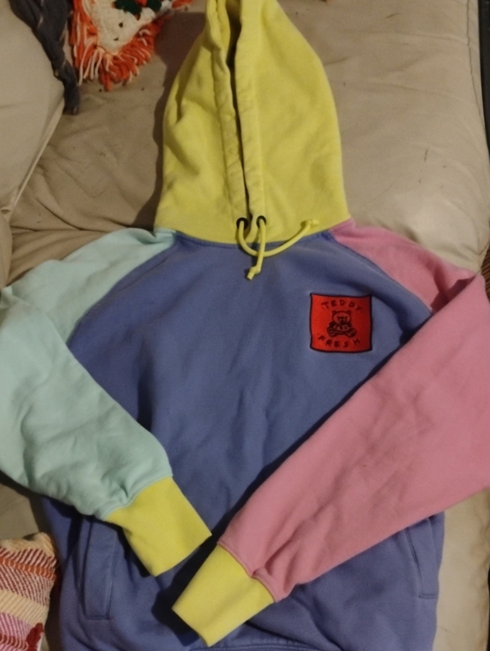 Teddy Fresh Lavender & Pink Colorblock Hoodie with Red Teddy Patch